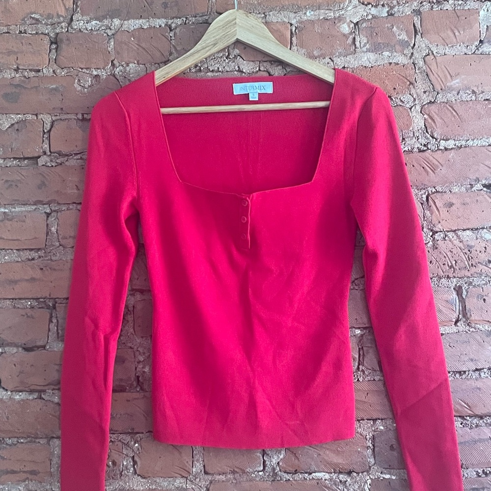 Intermix Daria Red Square Neck Long Sleeve- Small
